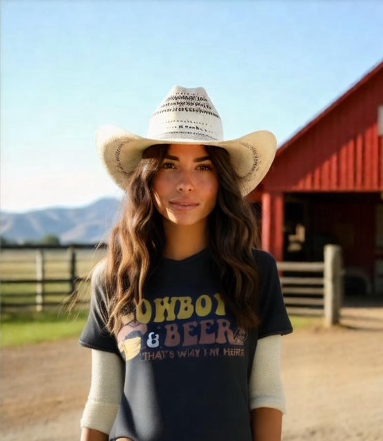 Cowboys & Beer Vintage Wash Graphic Tee Shirt