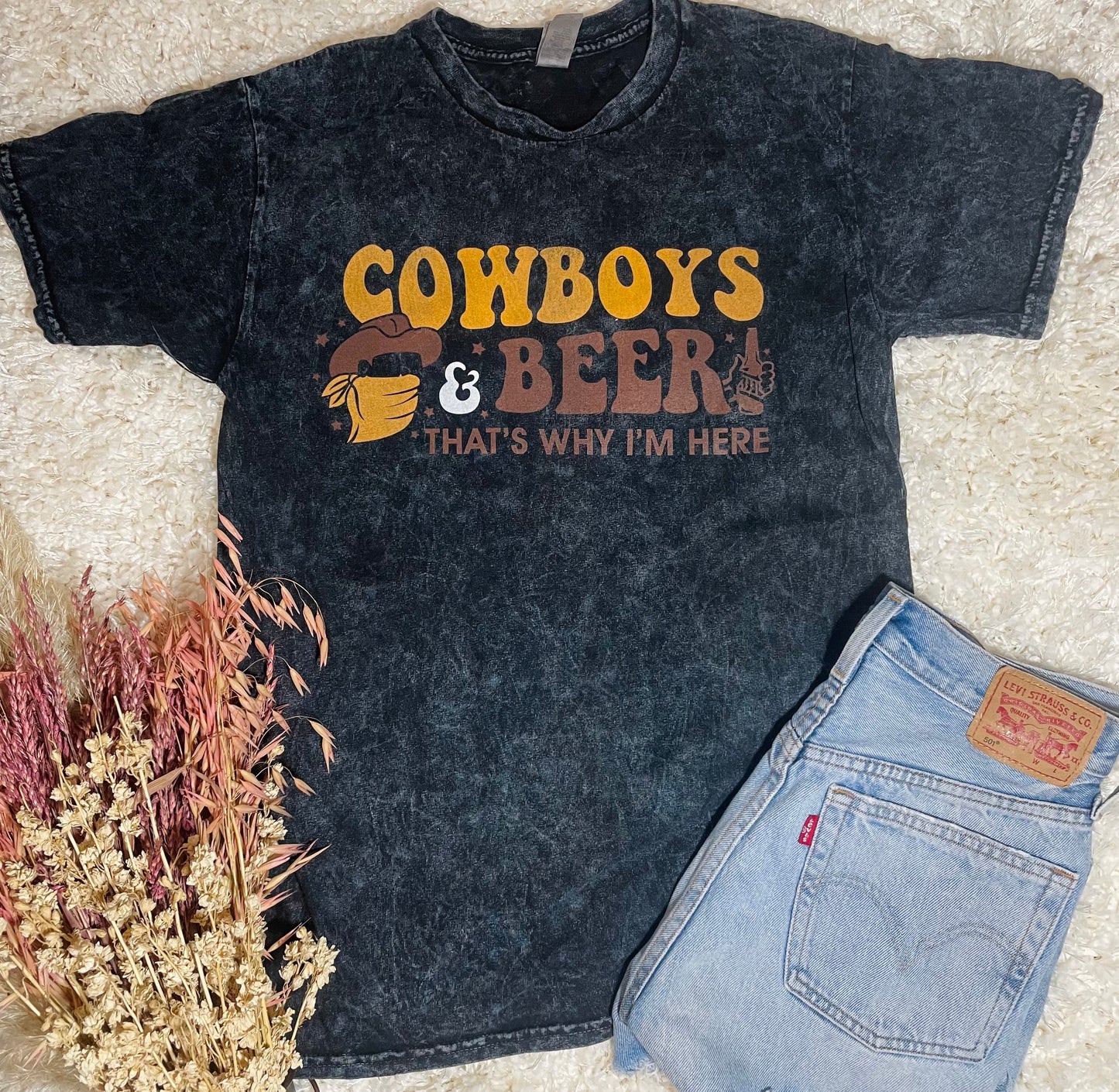 Cowboys & Beer Vintage Wash Graphic Tee Shirt