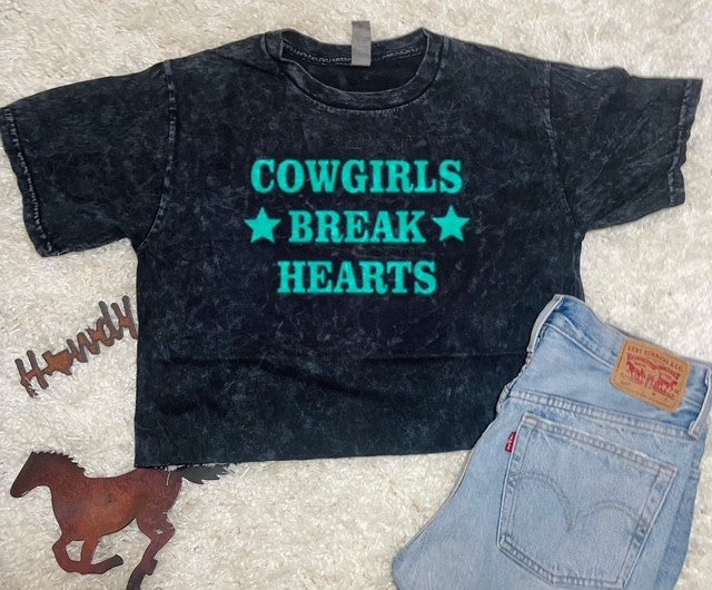 Cowgirls Break Hearts Crop Tee