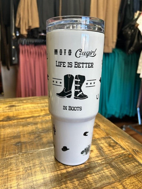 30oz Tumbler With Handle "LIFE IS BETTER IN BOOTS"